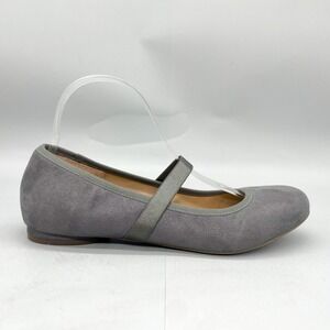 Vionic Womens 8.5 Joseline Mary Jane Shoe Gray Suede Othotic Comfort SlipOn Flat